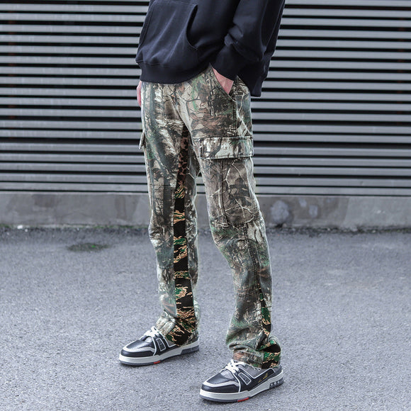 Overol Flare Hombre con Estampado Camuflaje y Costuras Decorativas