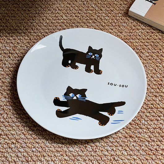 Plato de Cerámica Gato Negro - Vajilla Elegante para Desayuno y Ensalada - Image 13