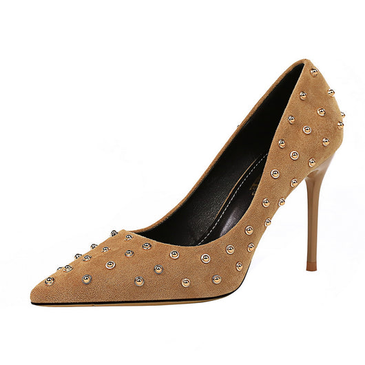 Tacones Altos Stiletto Punta Gamuza Beige - Zapatos Elegantes para Noche - Image 8