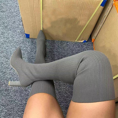 Botas Altas Over Knee Tacón Alto Punta Aguda Tejido Elástico para Invierno - Image 6