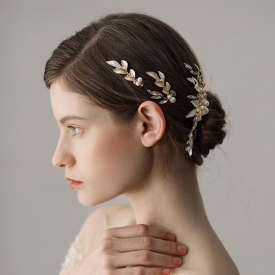 Peineta y Tenedor Nupcial Blanco con Hojas Decorativas - Image 6