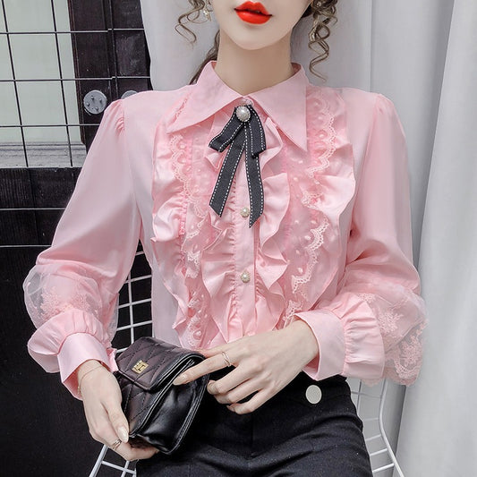 Blusa Vintage Palacio Victoriano para Mujer con Lazos y Volantes Lolita