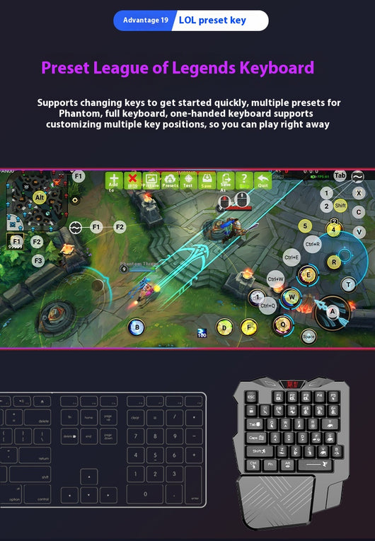 Gaming keyboard and mouse converter with one-handed RGB keyboard, gaming mouse, phone holder, and mouse pad. - Image 11