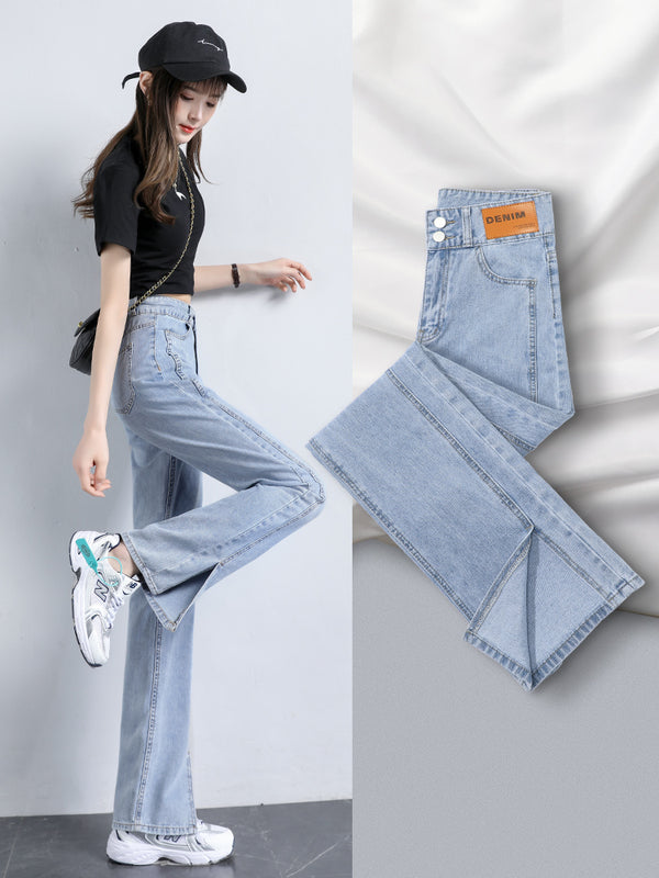 Jeans de Cintura Alta Slim Recto y Pierna Ancha para Mujer - Comodidad Versátil