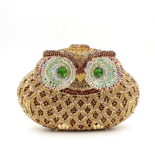 Bolso de Fiesta Clutch con Diseño de Búho y Cristales de Colores