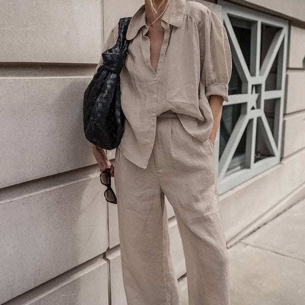 Conjunto Dos Piezas: Camisa Suelta Manga Larga y Pantalón Ancho Cómodo