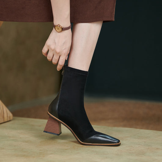Botas Cortas de Tacón Grueso y Punta Afilada para Mujer - Image 8