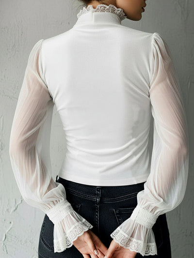 Blusa Negra de Encaje con Paneles de Malla y Detalles Florales Calados - Image 12