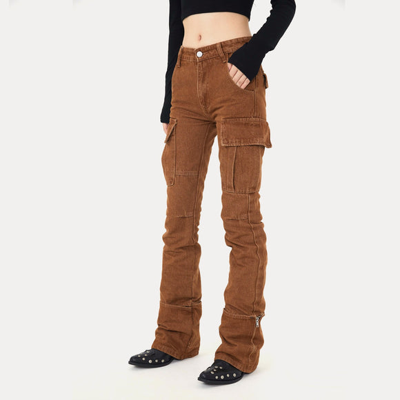 Women's Casual Brown Denim Pants - Modern and Versatile Fit