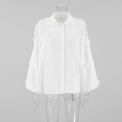 Blusa Larga de Encaje Suelta con Manga Larga para Mujer - Image 15