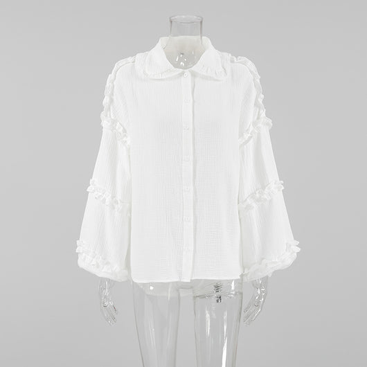 Blusa Larga de Encaje Suelta con Manga Larga para Mujer - Image 15