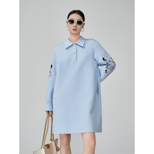 Vestido Camisero Holgado Azul con Bordados Calados - Image 6