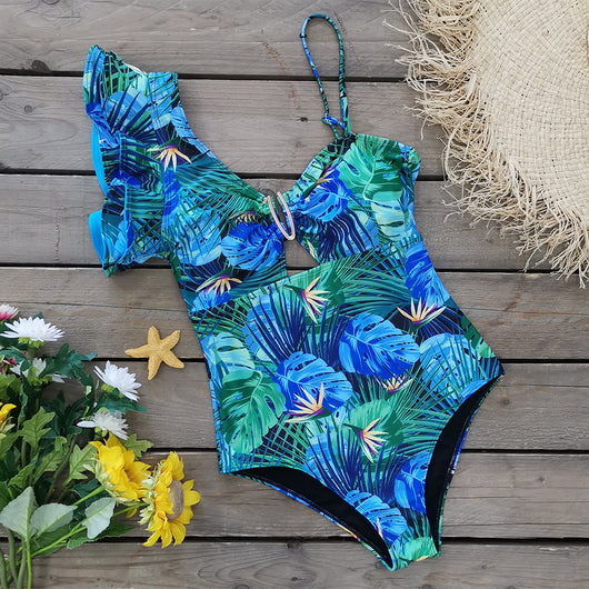 Traje de Baño Asimétrico con Volantes Estampado para Mujer - Image 11