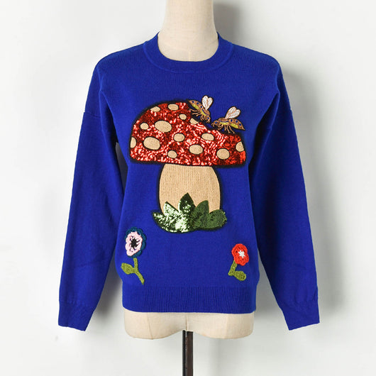 Suéter Tejido con Abeja y Champiñón de Lentejuelas - Image 3