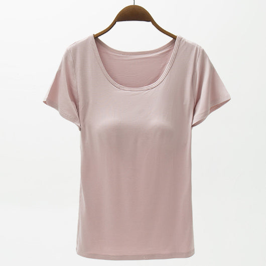 Camiseta Modal Mujer Manga Corta con Refuerzo de Pecho Color Sólido - Image 3