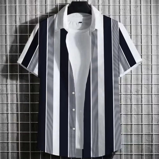 Playera Hombre Rayas Estampado 3D Manga Corta - Image 9