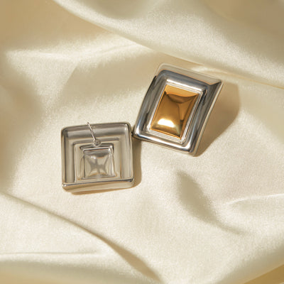 Aretes Rectangulares en Oro 18K con Acero Inoxidable - Diseño Europeo Moderno - Image 12