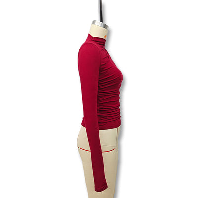 Blusa Cuello Alto Plisada Ajustada para Otoño e Invierno - Image 21
