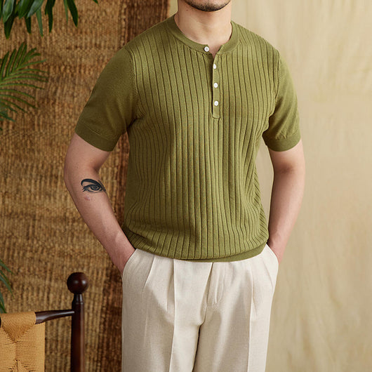Camiseta de Manga Corta Tencel Algodón con Rayas Hundidas para Hombre - Image 6