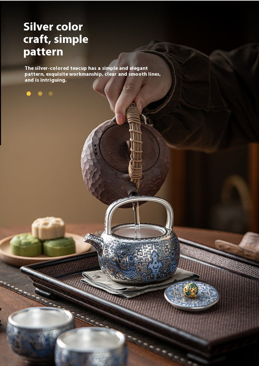 Juego de Té Taotie Chapado en Oro y Plata - Tetera Artesanal de Lujo - Image 16