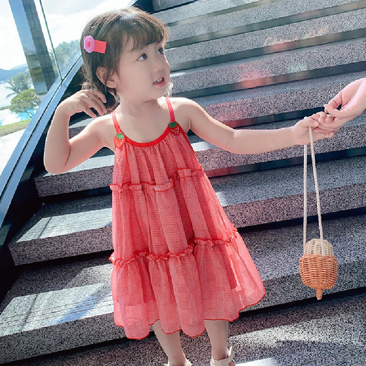 Vestido Falda Niña Malla Fresas con Tirantes