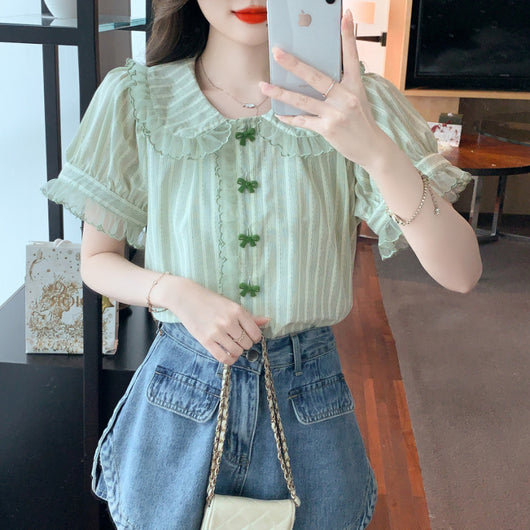 Blusa de Chifón con Cuello Muñeca y Mangas de Encaje - Image 5