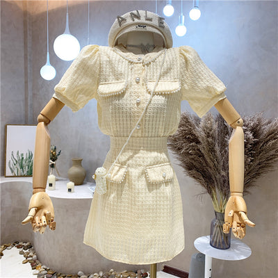 Conjunto de Falda Alta y Blusa de Perlas para Verano