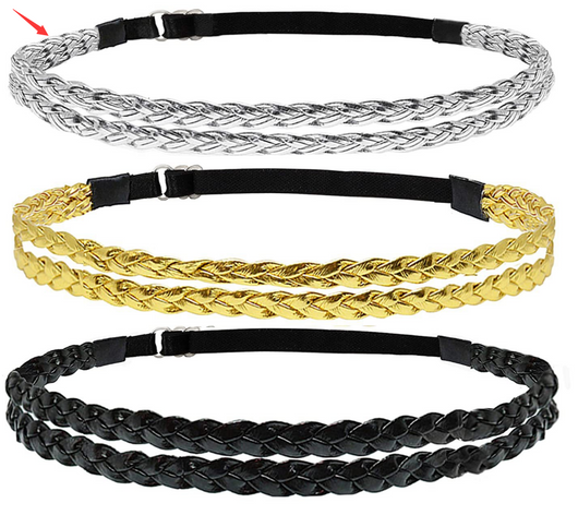 Diadema Elástica Trenzada Tres Hilos Oro y Plata - Image 7