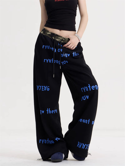 Pantalón Ancho de Cintura Alta con Cordón y Letras - Image 8