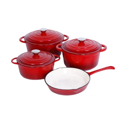 Juego de 4 Piezas de Cocotte de Hierro Fundido Esmaltado Blanco Interior - Image 6
