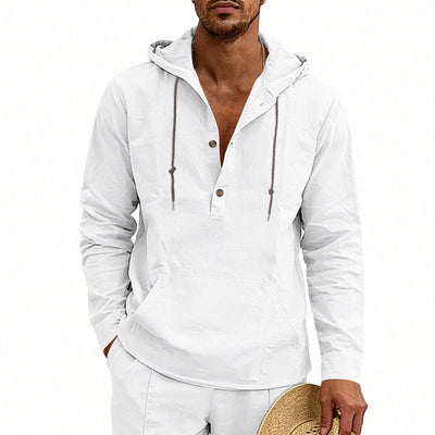 Camisa Hoody de Lino Transpirable para Hombre - Manga Larga Casual - Image 7