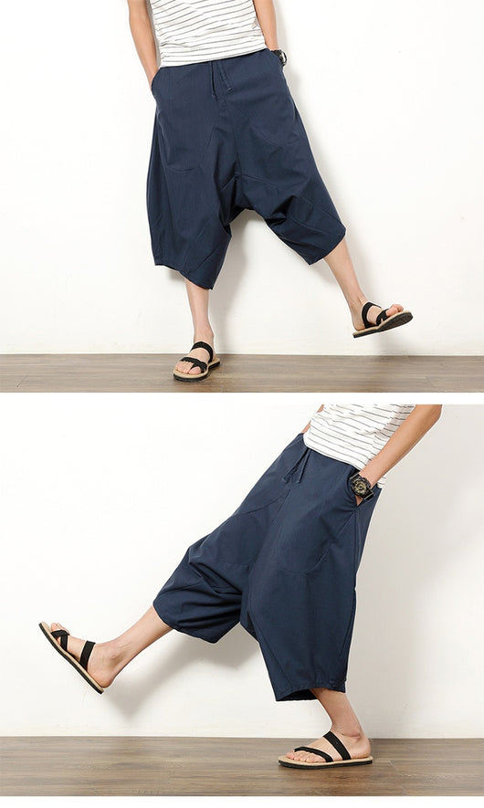 Pantalones Holgados Retro de Algodón y Lino para Hombre - Image 8