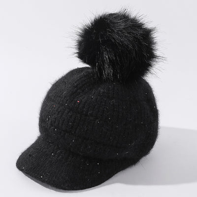 Gorro de Lana Cálido con Pompón de Pelaje de Conejo y Terciopelo - Image 14