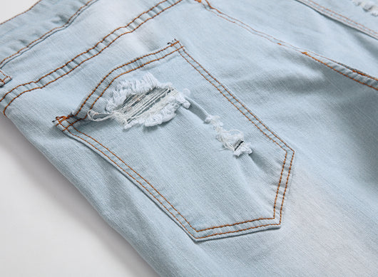 Jeans Slim Fit Azul y Blanco con Diseño de Agujeros Grandes - Importación - Image 5