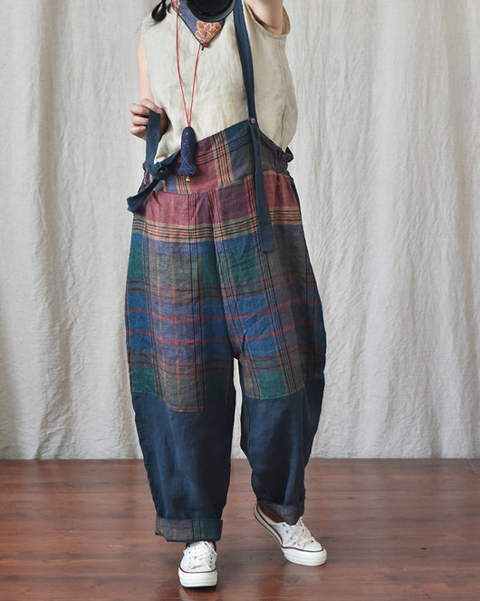 Pantalones de Lino con Tirantes y Patchwork Moderno - Image 13