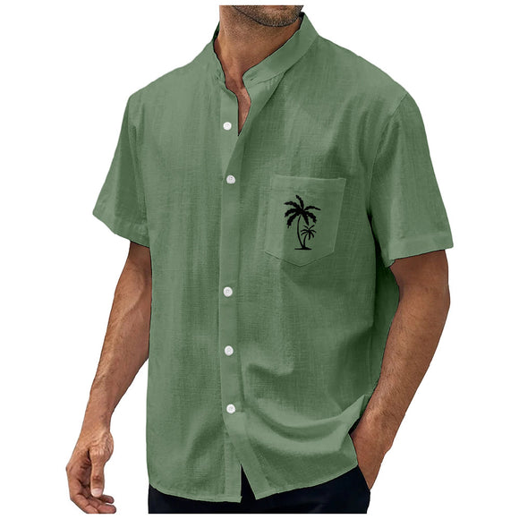 Camisa Hombre Estampado Árbol de Coco con Rayas Geométricas