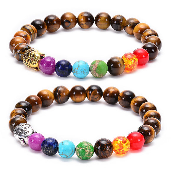 Pulsera de Chakras con Piedra Volcánica y Ojo de Tigre - Equilibrio y Protección