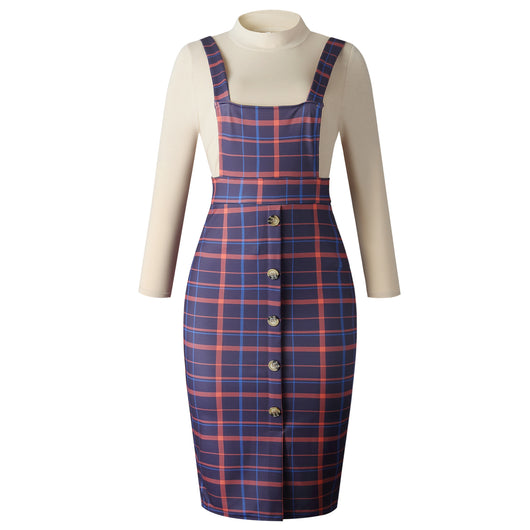 Conjunto de Falda Plisada con Tirantes y Blusa a Cuadros - Image 8