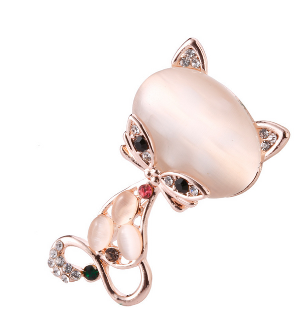 Broche Vintage de Gatos con Ópalos Antiguos - Alfiler Decorativo para Mujer