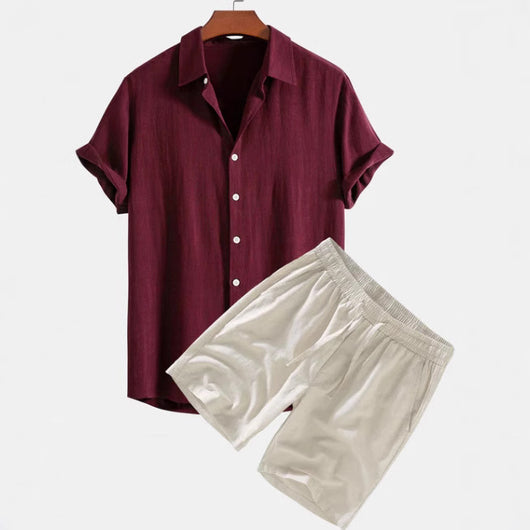 Conjunto Casual de Camisa y Shorts de Color Sólido para Hombre - Image 3