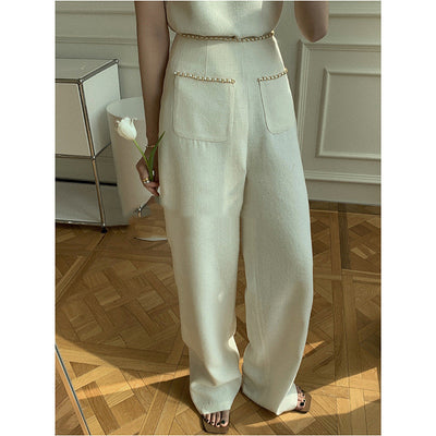 Pantalón Palazzo Cintura Alta Estilo Francés con Cadena Decorativa - Image 5
