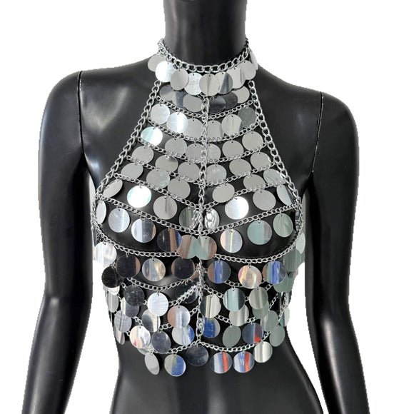 Top Tubo Decorativo con Cadena y Lentejuelas