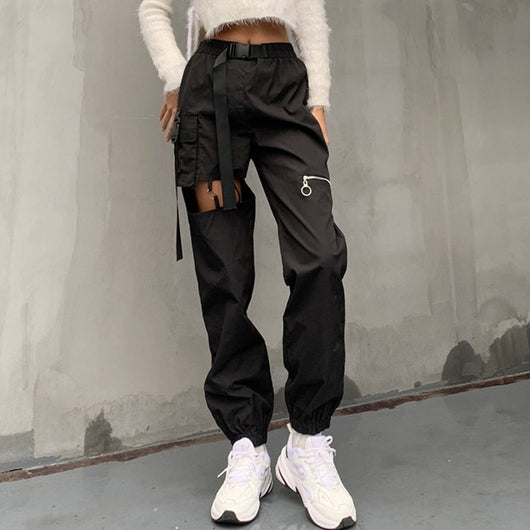 Pantalones Cargo Punk de Cintura Alta con Cremalleras Huecas - Image 3
