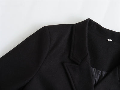 Abrigo de Lana Doble Botonadura Cuello V para Mujer - Negro - Image 11