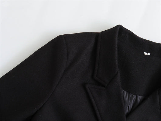 Abrigo de Lana Doble Botonadura Cuello V para Mujer - Negro - Image 11