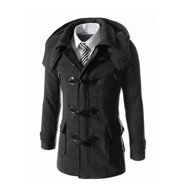 Chaqueta Larga con Capucha en Colores Sólidos para Hombre - Image 3