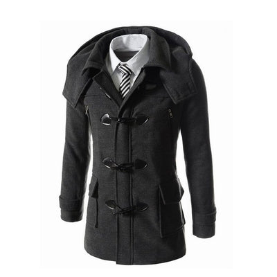 Chaqueta Larga con Capucha en Colores Sólidos para Hombre - Image 3
