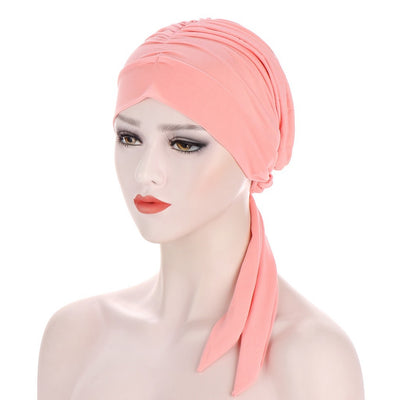 Turbante Largo con Lazo de Cristal de Cáñamo en Color Puro - Image 6