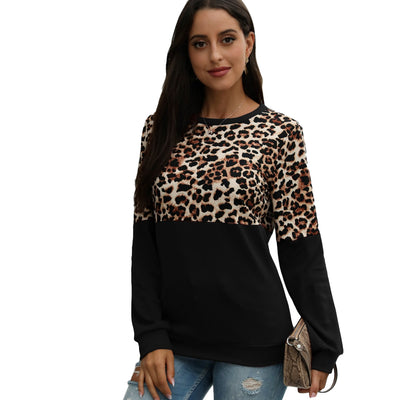 Camiseta Manga Larga Estampado Leopardo con Costura Decorativa para Mujer - Image 10
