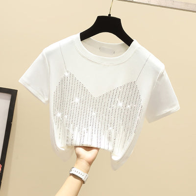 Blusa Elegante Diamante Temperamento Manga Corta Ajustada Mujer - Image 9